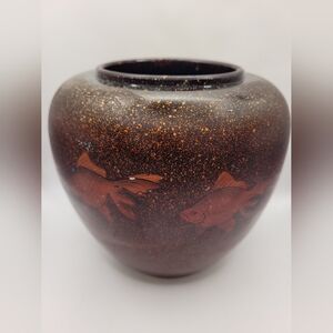 Wales Vintage Japan Brown Koi Fish Wooden Vase